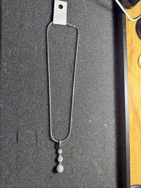 Silver Rhinestone Drop Pendant Necklace